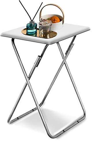 Huhote Beistelltisch Klappbar, Klappbar Tablett Tisch,Kleiner tabletttisch, klapptisch Snack Tisch, Foldable Table, Kleiner Beistelltisch Outdoor, Für Wohnzimmer,weiß, 37x47x66cm