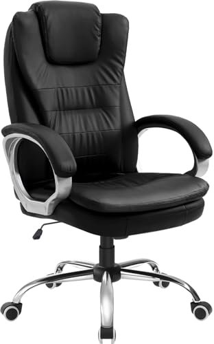 HLONONE Bürostuhl Ergonomisch Chefsessel Schreibtischstuhl, Gaming Stühle mit Gepolsterten Armlehnen und Weicher Kopfstütze, Computerstuhl für Büros, Wohnungen und Studentenwohnungen, Schwarz