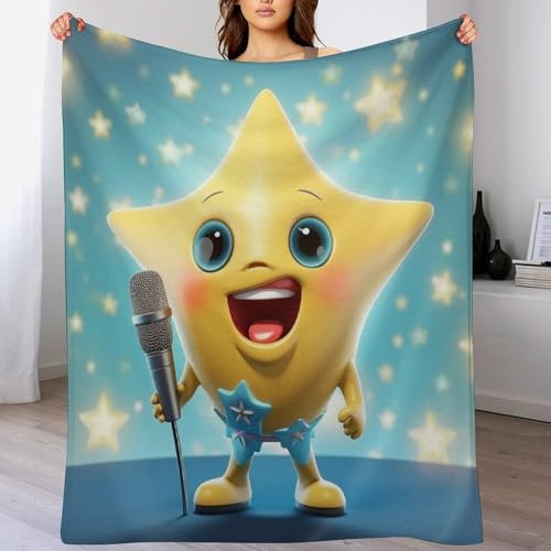 PAZZK Kuscheldecke süße Sterne Decke Tagesdecke - Weiche Flannel Decke Mit Muster Sofadecke - Baumwolldecke Wohndecke Sofaüberwurf Bettüberwurf(130×150cm)
