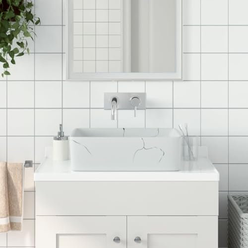 Lavabo da Appoggio Bianco Rettangolare 46x35,5x13 cm Ceramica,Lavabo da appoggio in ceramica bianco stile vintage antigraffio per bagno