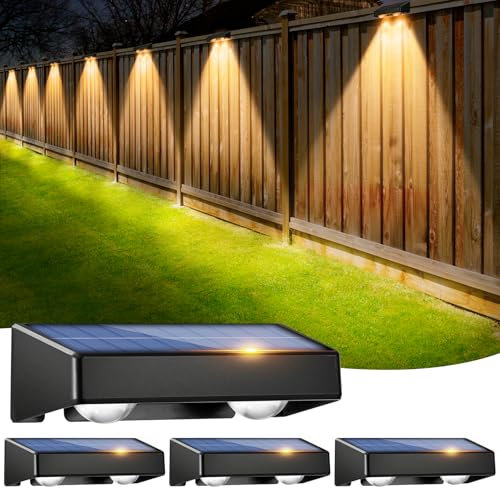 sununiny Solar Fence Lights Outdoor Garden,4 Pack Wall Lights Outdoor IP65 Waterproof,9 Colors 11 Modes RGB Garden Fence Lights Solar Powered for Outside Backyard,Pathway,Yard