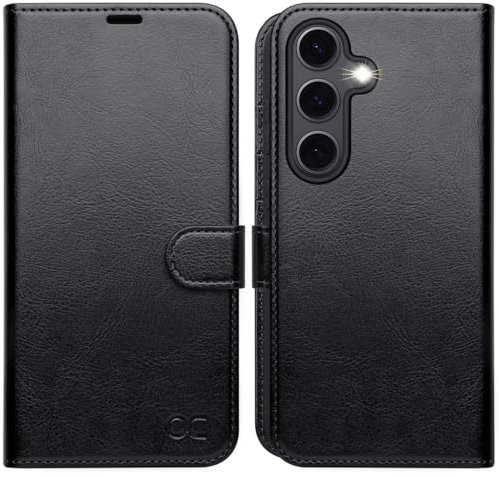OCASE Handyhülle für Samsung Galaxy S24 FE Hülle Premium Leder Flip Klappbare Klapphülle Stoßfeste Magnetische [Standfunktion] [Kartenfächern] Schutzhülle für Samsung S24 FE Tasche Schwarz