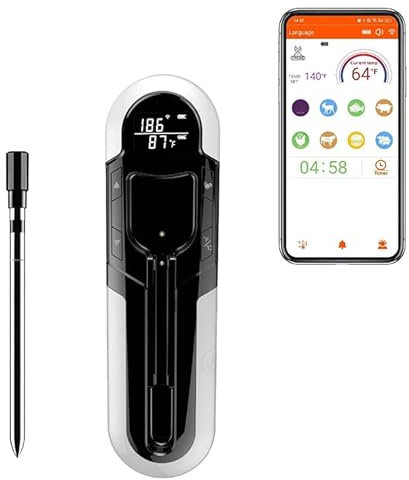 Kabelloses Grillthermometer mit Bluetooth 152m Reichweite - Thermometer mit Sensoren & Alarm, IP66 Wasserdicht - Perfekt für Backofen, Grill, Smoker, Airfryer - Die ultimate Freude zu Weihnachten!