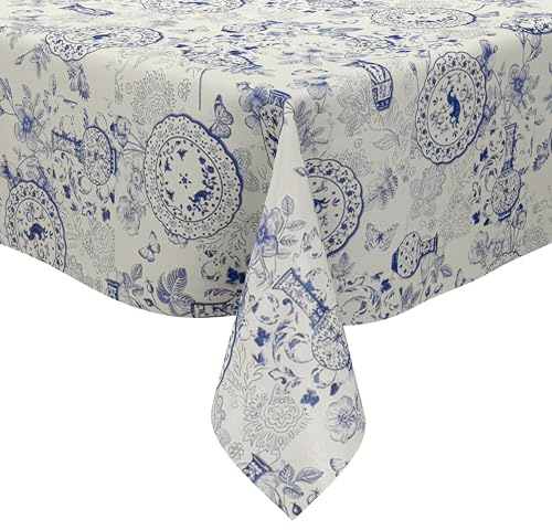 KEVKUS Wachstuch Tischdecke PC140-1 Zwiebelmuster Küche blau weiß wählbar in eckig, rund und oval - Größe oval 140x180cm Schnittkante