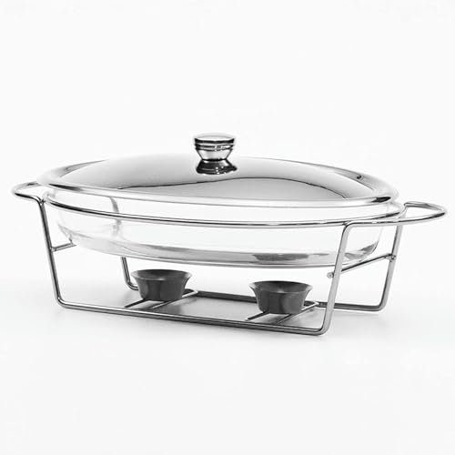 Isoliertablett für die Gastronomie, Hotpot-Buffet-Set, ovaler 3-Liter-Lebensmittel-Isolierbehälter mit Glastopf, Metalldeckel, Edelstahlhalterung, geeignet für Partys, Buffets, Hochzeiten, B