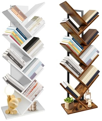 9-Tier Tree Bookshelf,Floor Standing Bookcase,Tree Shaped Book Shelves,Display Storage Shelving Units Storage Rack for Bedroom Living Room Office