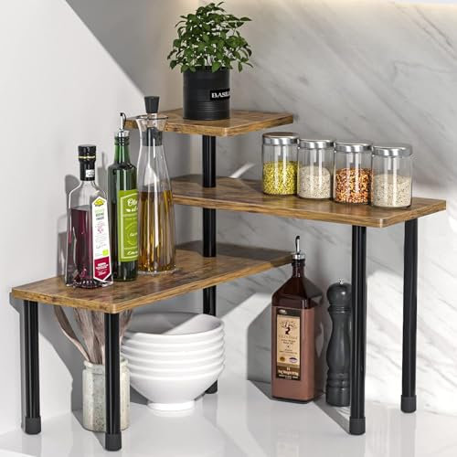 FALANZATH Eckregal Küchen Gewürzregal,3-stöckiges Stehendes Küchenregal Arbeitsplatte, Arbeitsplatte Organizer Küchenregal Gewürzregal Kräuterregal Tellerregal Küchengestell 66x38x17,5cm