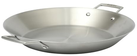 Babish 13 Inch Tri-Ply Stainless Steel Paella Pan, Large Skillet, Griddle, Frying Pan - Induction Safe