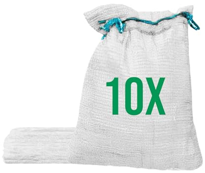 Bazko 10 Stück Raschelsäcke 35x50 cm 5 kg | weiß | Netzsäcke mit Zugband | Kartoffelsack Zwiebelsäcke, Netzsack Brennholz Kaminholzsäcke
