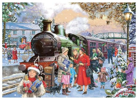 The House of Puzzles Home for Christmas Jigsaw - Big 500 Piece Jigsaws For Adults, Extra Large Pieces, Artist Illustrated, Scenic Landscape, Deluxe Puzzle Gifts