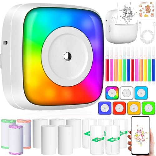 ZQEJEFD Mini Imprimante Thermique, Imprimante Photo Portable, Mini Imprimante Photo Instantané sans Fil, Imprimante Intelligente Bluetooth pour iOS & Android pour d'étiquettes Images Note Liste
