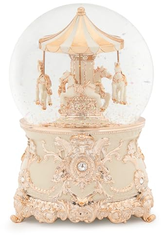 Karussell Pferd Spieluhr Rose Gold Weiß Weihnachten Schneekugeln Laterne Wirbelnde Schneekugel Geschenk für Mädchen Frauen Mutter Weihnachten Geburtstag Tag Heimdekoration