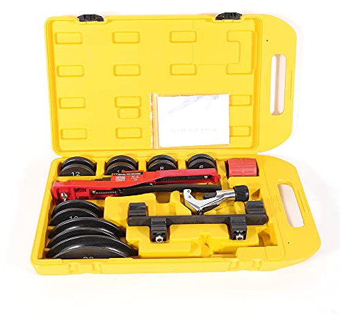 soudesileim Biegemaschine Rohre Manuelle mit Werkzeugkiste 50x28x7cm, max Biegewinkel 90°, 6-22mm Rohrbiegemaschine, Gelb Biegewerkzeug für Rundrohr, Edelstahlrohr, Eisenstangen