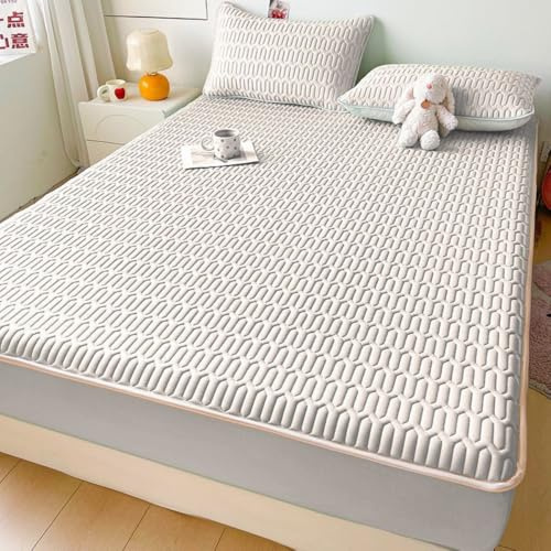 Sommerliche Kühle Matratzenschoner, Latex Geräuschloser Bettschutz Topper, Atmungsaktiver Pflegeleichter Komfortabler Matratzenbezug-Beige||150x200+28cm+2Pillowcase