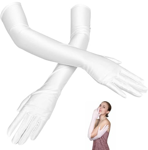 Handschuhe Lang,Weiß Schwarz Rot Lange Handschuhe Damen Elegant,Elastic Classic Abendhandschuhe Seidenhandschuhe Brauthandschuhe für Opera Maskerade,Abschlussfeiern,Hochzeiten,HalloweenKarneval Party