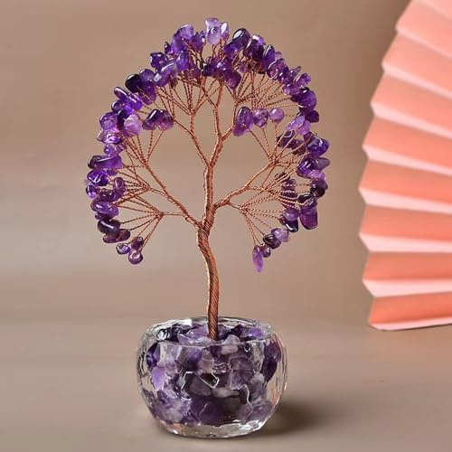 Aisamco Arbol Cristal Chakra Purpura Arbol Vida | Piedras curativas, Energia positiva, Riqueza suerte, Feng shui decoracion, Regalo oficina hogar, Alambre enrollado, Hojas ge