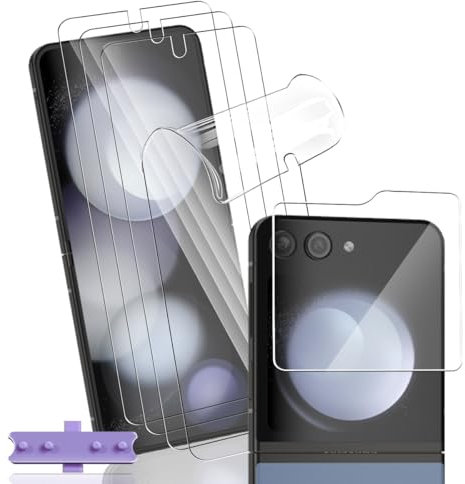 Yonntmmi Protection d'écran pour Galaxy Z Flip 5 Non-Verre Trempé, 4 Pièces Protection d'écran Film Flexible + 1 Pièces Arrière Caméra Verre Trempé, Haute définition pour Galaxy Z Flip 5