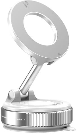 MSXTTLY Vacuum Magnetic Phone Holder for Car Vmag-S1,360° Rotatable Suction Phone Mount, Foldable & Adjustable, for iPhone 16 Pro MAX 15 14 13 12 & Android, White