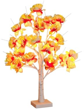 Generisch Blaue Orchideen Frühlingsdeko Mit LED Licht 60 cm Lichterbaum 24 LEDs Warmweiß Lichterbaum Innen Batteriebetriebene Baumlampe Für Hochzeit Plastikblumen für Draußen (60X12CM)