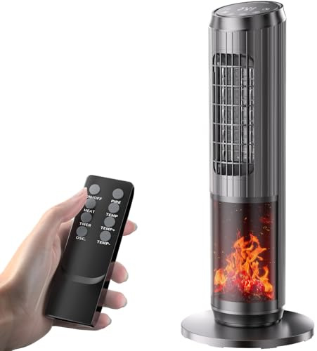 Dolaso Stufetta Elettrica Basso Consumo 2000W, Termoventilatore con Effetto Fiamma, Stufa Elettrica con Telecomando da 18 a 45℃, 3 Modalità, Timer 1-8H, Protezione da Surriscaldamento e Ribaltamento