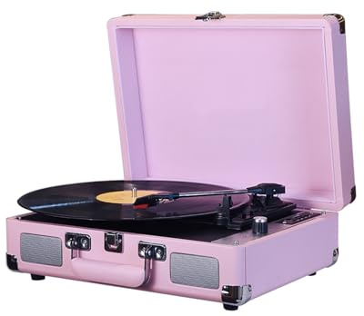 VGEBY BT -Plattenspieler, Plattenspieler, USB-, 33/45/78 U/min, Unterstützung für 7/10/12-Zoll-Schallplatten, Tragbarer Plattenspieler für Retro-Raumdekoration, Braun (PINK)