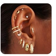 MILACOLATO Ohrringe Gold Silber Set Chirurgenstahl Piercing Ohr Creolen | Medizinische Ohrstecker Hypoallergene Helix Tragus Conch Piercings Golden Ohrringe Damen für Mehrfache Piercings