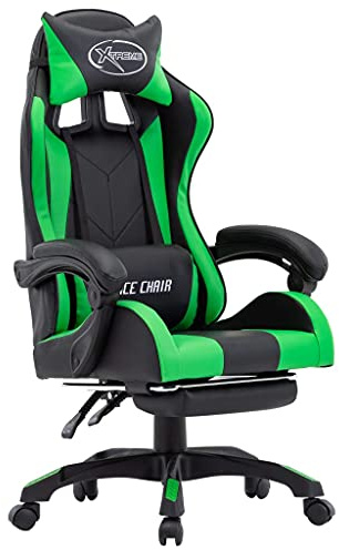 Mandloder Sedia da gaming Verde Nero Ecopelle Ergonomica con Poggiapiedi Regolabile 360° Rotelle Cuscino Testa & Vita per Home Office Desk Chairs