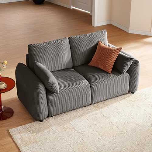 JINOVIA 2 Sitzer Cord Kleine Sofas für Kleine Räume, Modulares Ecksofa 184cm, Individuell konfigurierbare Wohnlandschaft, hochdichter Memory-Schaum, abnehmbare & waschbare Kissenbezüge, Grau