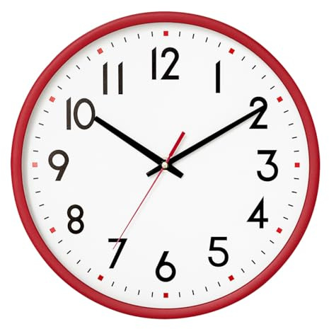 Wanduhr Ohne TickgeräUsche Lautlos Modern Quarz Batterie 25cm Betriebene | für Schule, Büro, Wohnzimmer, Küche