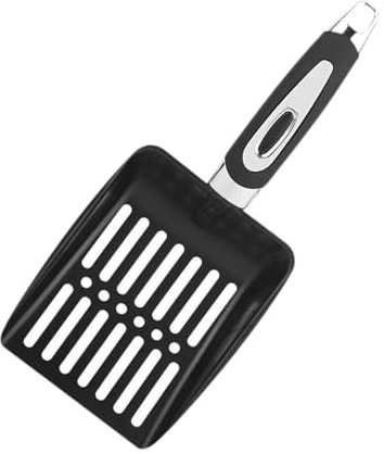 KIXZSAZ Easy Gripping Cat Scooper For Litters Box Premium Stainless Steel Litter Scoops Cat Sifter Shovel Long Handle Litter Scoops Metal Long Handle Scooper, Black, 25.2x10.8cm