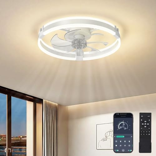 Azanaz Deckenventilator-mit-Beleuchtun 50cm LED-Ventilator-Deckenleuchte Leise Fernbedienung Dimmbar 6 Geschwindigkeitsstufen Deckenventilator-Mit-Licht Timer Memory für Wohnzimmer Weiß