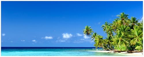 Wallario Küchenrückwand selbstklebend 115 x 50 cm, Motiv: Blauer Himmel weißer Strand Palmen und das tiefblaue Meer | Spritzschutz abwischbar & pflegeleicht