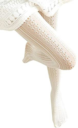 SurBepo Women Fishnet Hollow Out Knitted Patterned Thick Warm Stockings Tights Vertical Strips Pantyhose For Female(A-White,One Size)