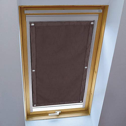 LIVEINU Dachfensterrollo für Dachfenster Jacquard Leinen Verdunkelungsrollo Sonnenschutzrollo UV Schutz Thermo Rollo mit Saugnäpfe Ohne Bohren 100% Blickdicht für Reisen Autos 116x120cm Kaffee