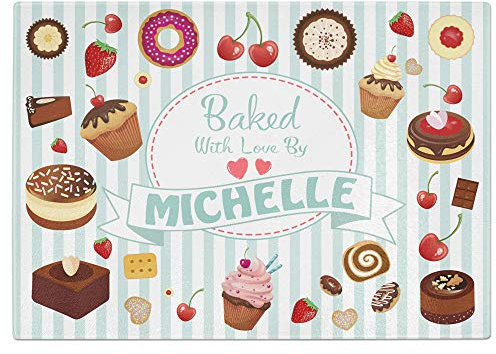 Personalised Baked with Love by Any Name Tempered Glass Chopping Board (Large)