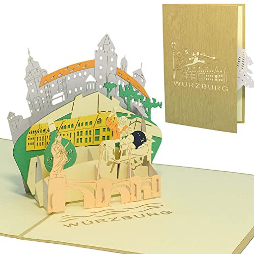 LINPOPUP® Pop-Up Karte Stadt Würzburg - Urlaub - Reise - Gutschein, 3D Karte Klappkarte Architektur, Geschenkgutschein - Städtetrip - Geburtstag - Stadt- Karten Deutschland, N351