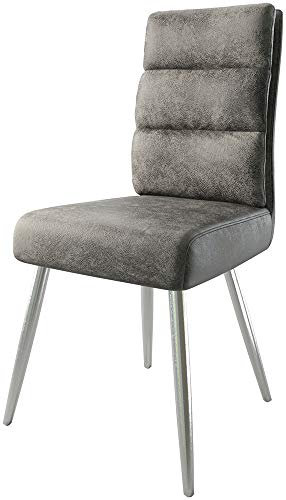 Polsterstuhl Pela-Flex 4-Fuß konisch Edelstahl Mikrofaser Grau Antik Taschenfederkern