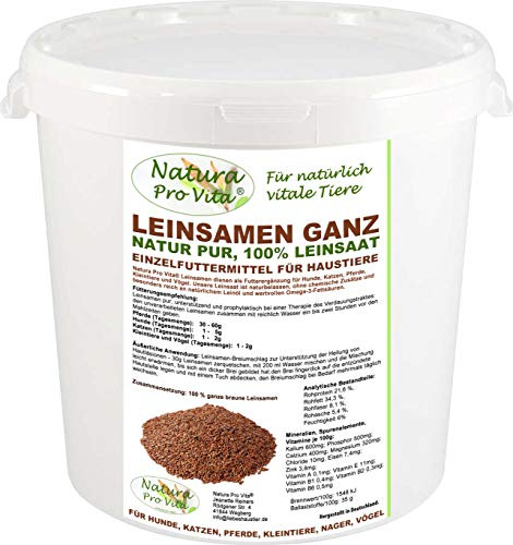 Natura Pro Vita Leinsamen für Hunde, Barf Ergänzung, natürlicher Magenschutz, Darmschutz, gut für Verdauung und Stoffwechsel, ganze braune Leinsaat, reich an Omega-3 Fettsäuren und gutem Leinöl 5kg