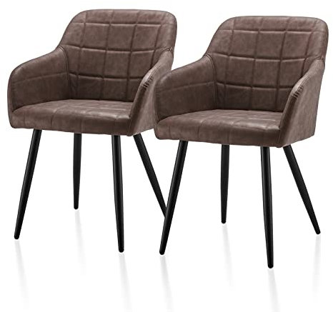 TUKAILAI Esszimmerstühle Set mit Kunstleder, Küchenstuhl Armlehnstuhl Polsterstuhl Wohnzimmerstuhl Sessel mit Armlehne, Rückenlehne, Metallbeine,für Küche, Schlafzimmer (Kunstleder×2, Braun)