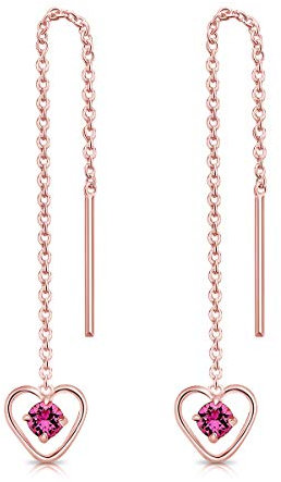 Orecchini Cuore Pendenti Argento 925 Placcati Oro Rosa 18K con Brillantini Punto Luce di Cristallo - Orecchini Lunghi Donna - Classici Eleganti Ipoallergenici - Gioielli Regalo Donna