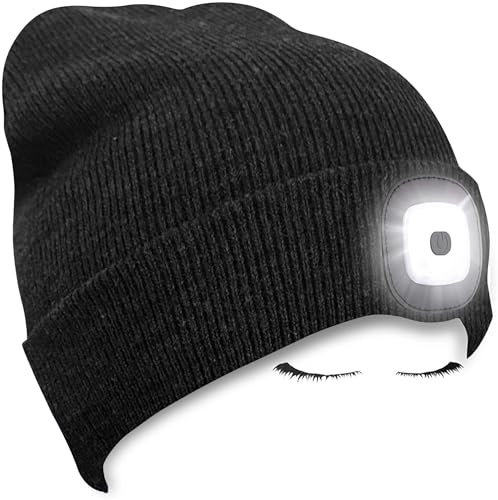 Morye LED Mütze mit Licht, Laufmütze Herren Damen Kappe Lampe USB Nachladbare 4 LED Scheinwerferkappe für Warm Cap mit LED Licht für Jogging,Camping,Angeln,Walking/Dunkel Grau