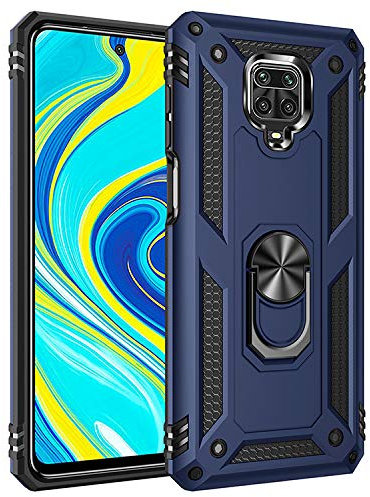 BestST Cover per Xiaomi Redmi Note 9S Cover/Redmi Note 9 PRO Cover/Redmi 9 PRO Max,+ Vetro Temperato, Custodia Cover a 360°Girevole Ring Hybrid Armor Bumper TPU Case Protettiva Shell,Blu