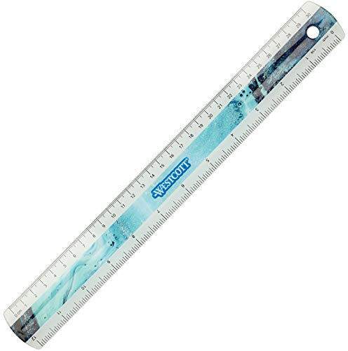 Westcott Lineal aus Kunststoff in Pouring Art- und Marmor-Optik, 30cm, 12 Zoll, türkis, E-13300 BLUE
