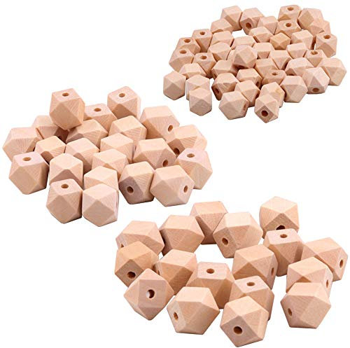 Ianulus Natürliche Geometrische Holzperlen, 120 Stücke Achteckige Holzperlen, Unlackierte Holzperlen Für Armbandherstellung, Schmuckherstellung, Handwerk, Dekorationen (3 Größen)