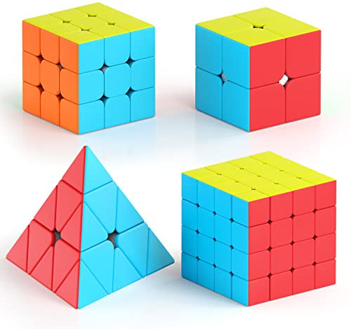 Vdealen Zauberwürfel Set Speed Cube von 2x2 3x3 4x4 Pyramide Zauberwürfel Original, Magic Cube Würfel Puzzle, Geschenk für Kinder Teenager Erwachsene(Stickerless)