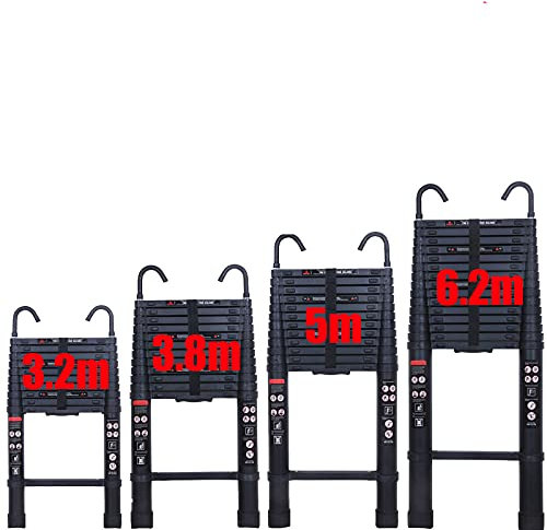 6.2M/20.3FT Telescopic Folding Ladder with 2 Detachable Hooks, Heavy Duty Aluminum Extendable Ladders, Multipurpose Ladder for Loft Roof Indoor Outdoor, 330lb Load Capacity, Black
