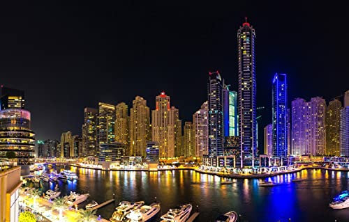 LHJOYSP Puzzle Escape Room 1000 Teile City River Nachtlichter Wolkenkratzer Nacht Dubai 75x50cm