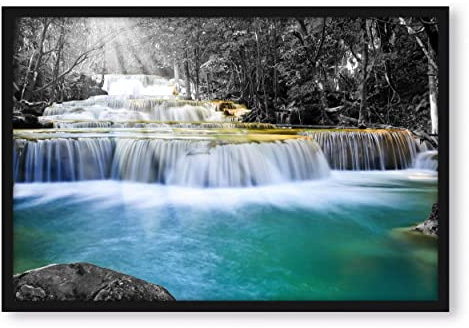 Pixxprint Wilder Bach im Urwald, Poster im Bilderrahmen, Format: 100x70cm, Kunstdruck gerahmt