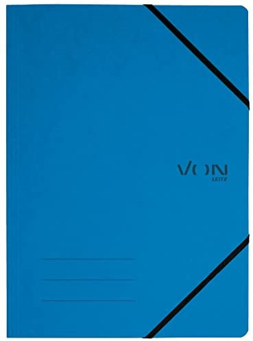 VON - Paquete de 5 carpetas de documentos A4 con cierre elástico, cartón, para 150 hojas, por Leitz, almacenamiento ligero para proyectos y papeles, estudio y hogar, azul, 30110035
