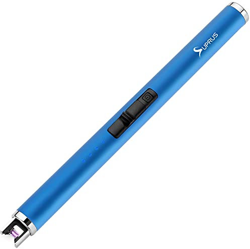 SUPRUS Lichtbogen Feuerzeug Elektronisch Feuerzeug Stabfeuerzeug Triple-SICHERHEITS USB Aufladbares Plasma (blau)